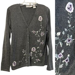 Dressbarn Cardigan Silk Angora Rabbit hair floral embroidery super soft cottage